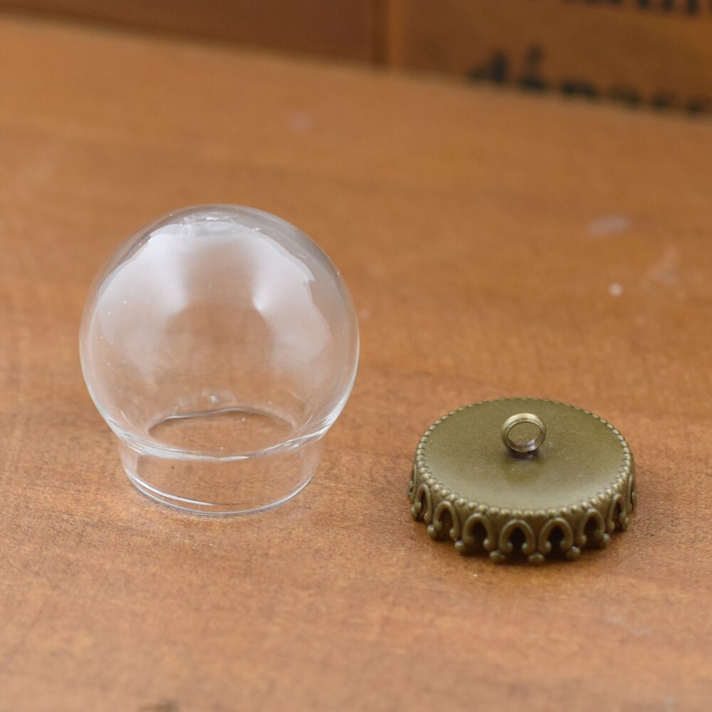 5set 20*15mm hollow glass globe with setting base beads cap set orb glass vials pendant glass bottle jewelry pendant