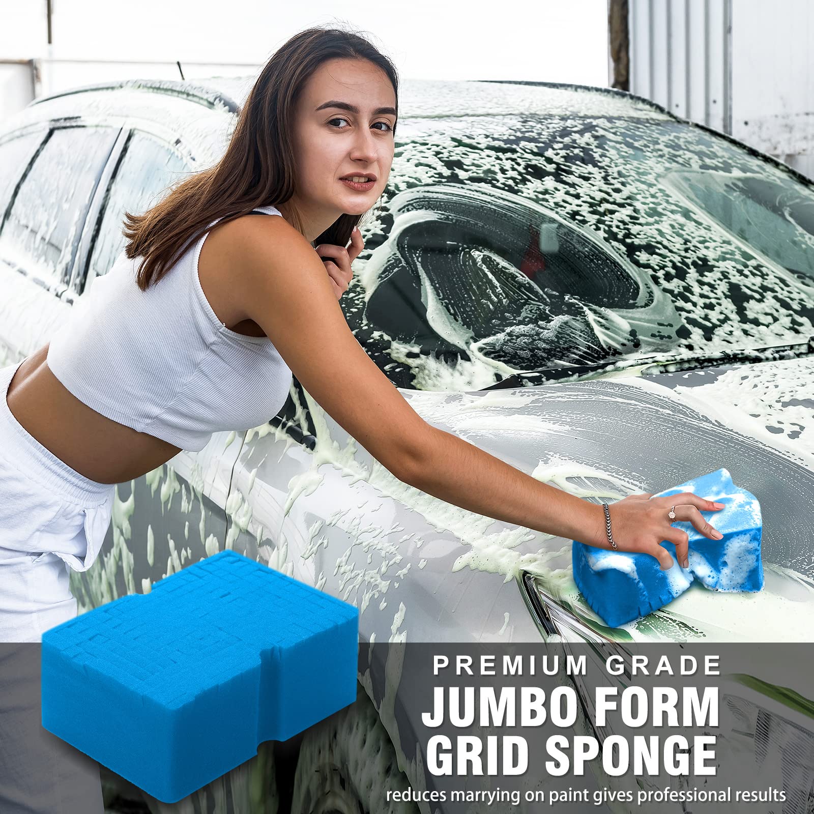 Esponja de lavado de coches, rejilla de espuma suave de corte cruzado grande, esponja súper absorbente, fácil agarre, herramientas de limpieza de coche sin arañazos, accesorios para automóviles