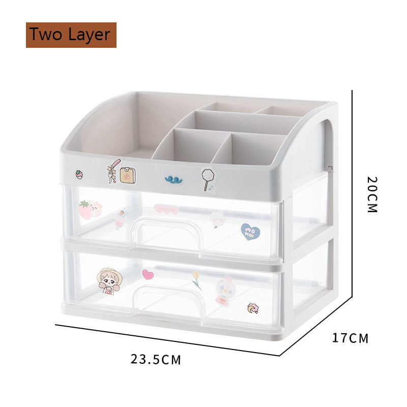 1/2/3 Layer Organizer For Cosmetics Jewelry Organizer Box Plastic Storage Container With Stickers Organizador Maquillaje: two layer