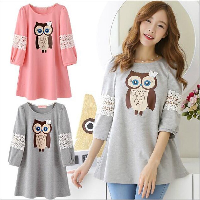Cotton Maternity Blouses For Pregnant Women Cute Owl Maternity Clothes Spring Pregnancy Half Sleeve Cute Pregnancy clothing