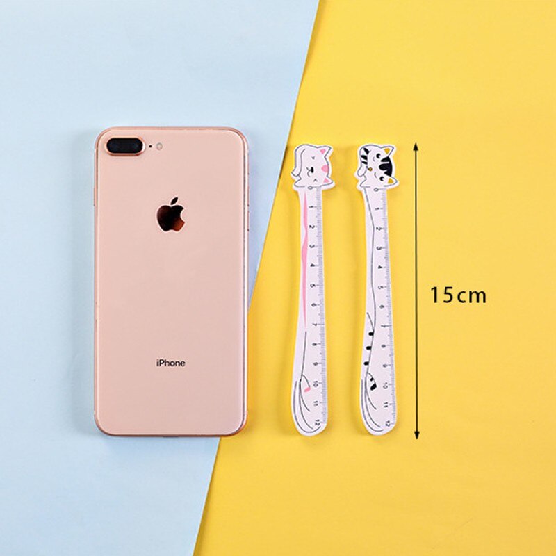 1Pcs Wooden Ruler Cartoon cat painting measuring Stationery Straight Rulers green purple Black pink 12CM