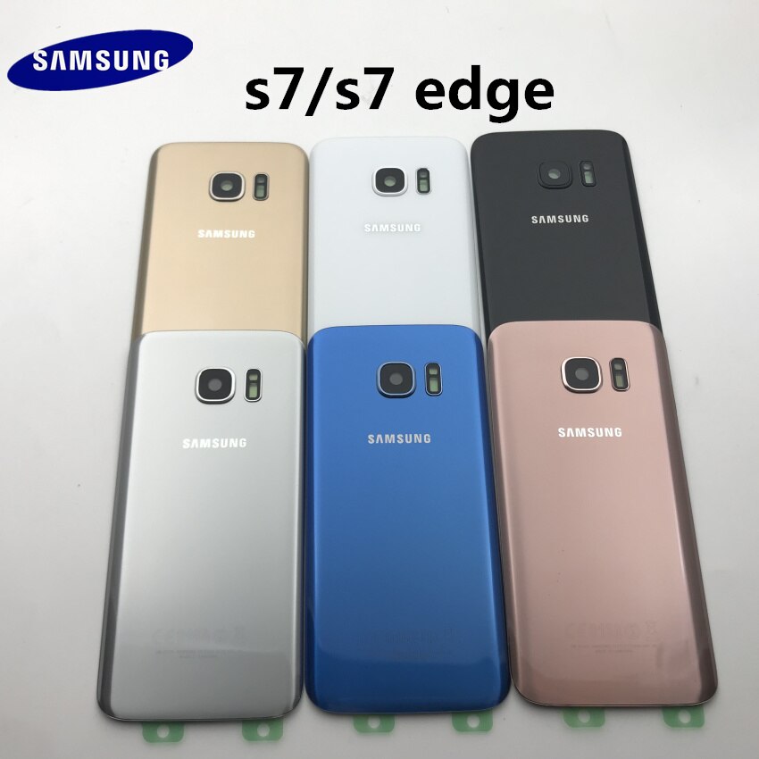 Samsung Galaxy S7 G930 S7 edge G935 cubierta trasera de la batería carcasa de la puerta + oído de la Cámara de cristal lente MARCO DE REPUESTO piezas de reparación