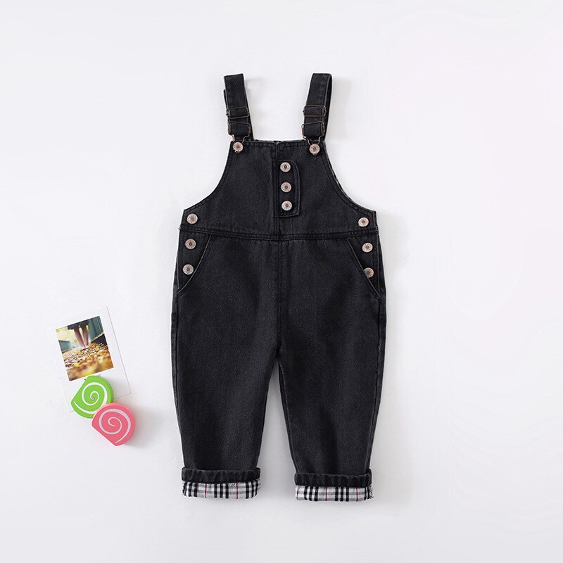 Autumn boys girls patchwork denim overalls children all-match casual suspender trousers: 12M