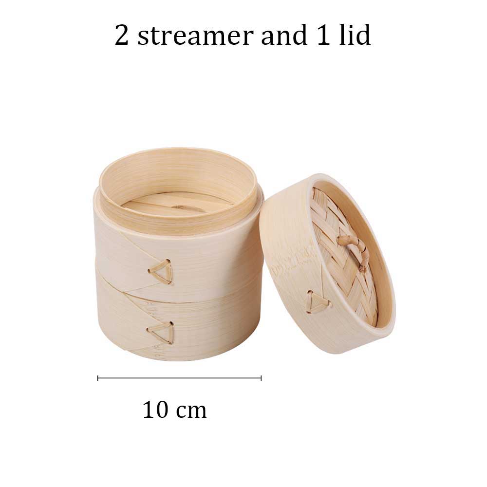 Bamboo parowar koszyk do gotowania na parze kluska ryby ryż warzywny kosz na przekąskę Dim Sum kuchnia narzędzia kuchenne klatka lub zestaw okładek: 10cm 2 cage 1 lid