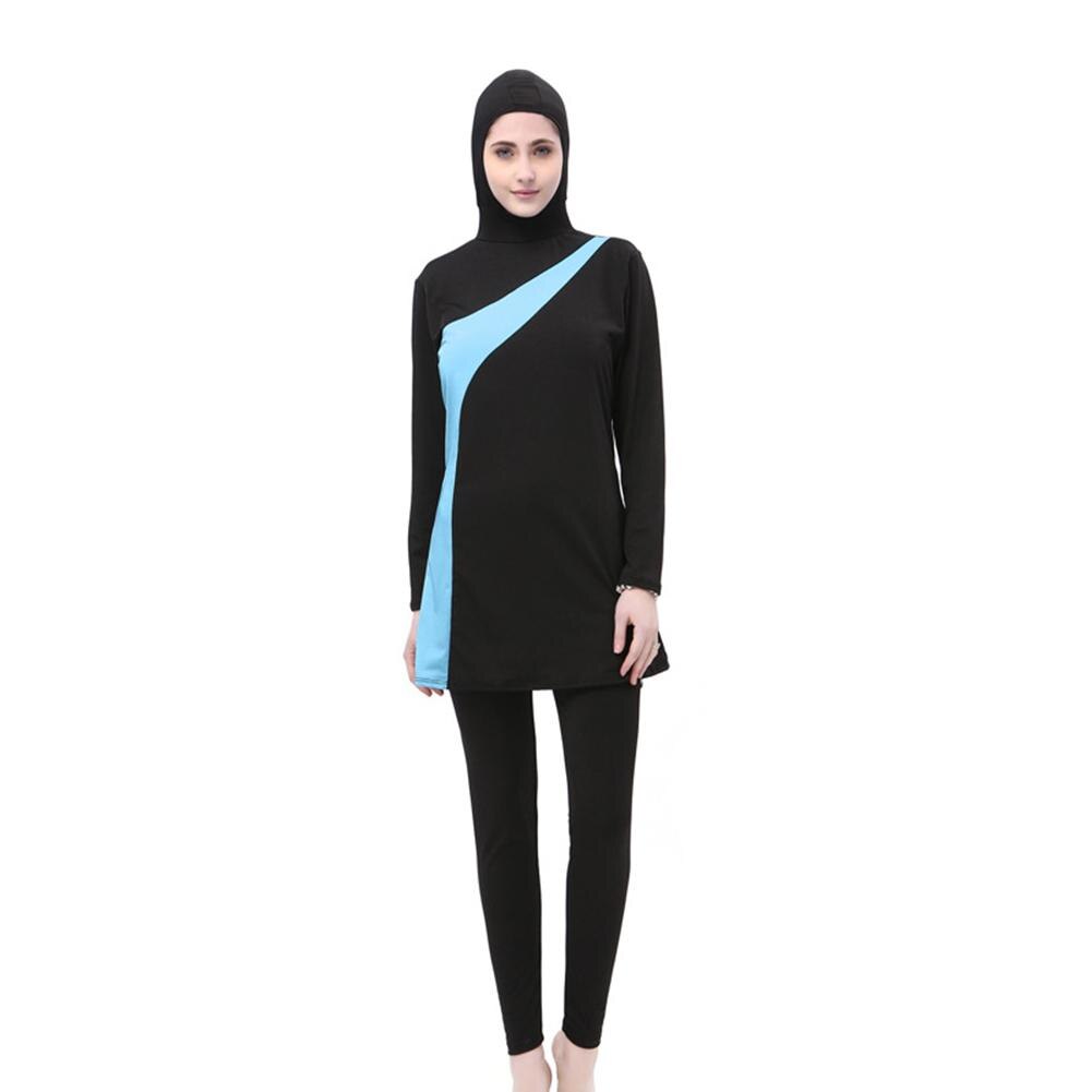 L-5XL Plus Size Muslim Swimwear Women Stripes Women Swimming Suit Islamic Swim Wear Beach Islamic Swimsuit Pink Blue: Blue / 3XL