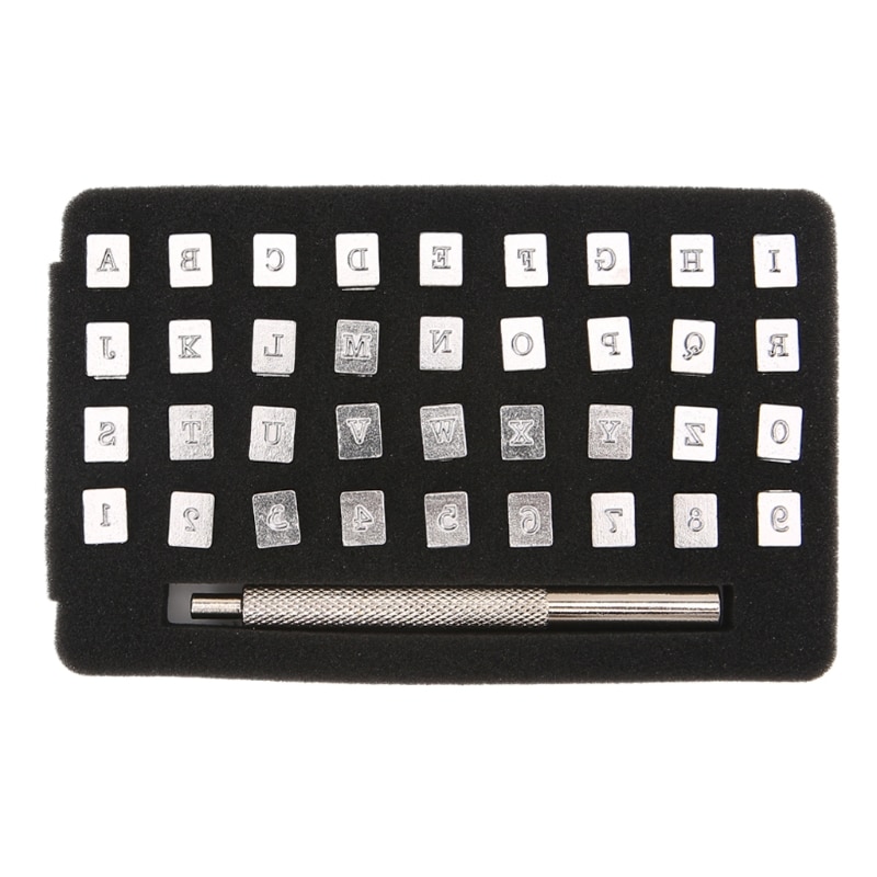 36X Poinçon de timbre Boîte de 36 poinçons chiffres et lettres Kit de