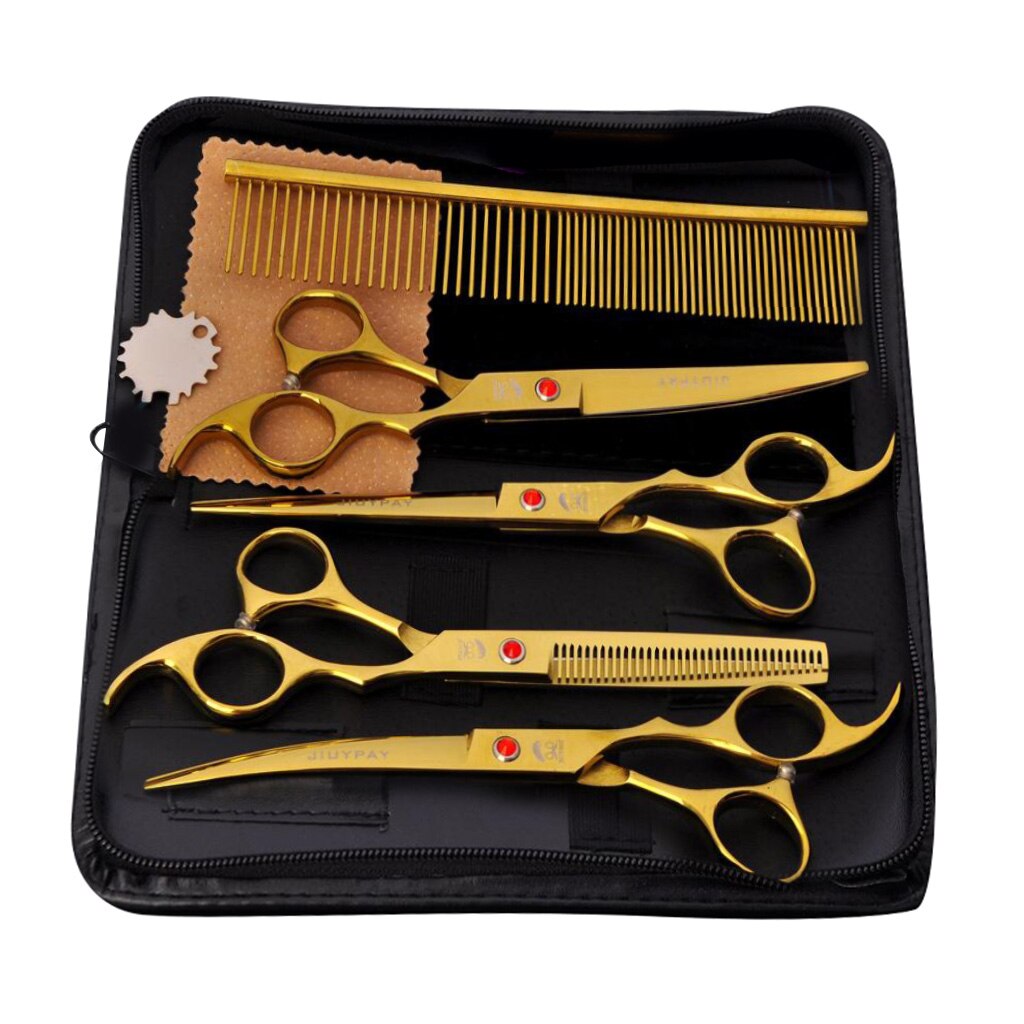6pcs 7' Pet Grooming Scissors Stainless Steel for Cat &amp;Dog Grooming: Golden