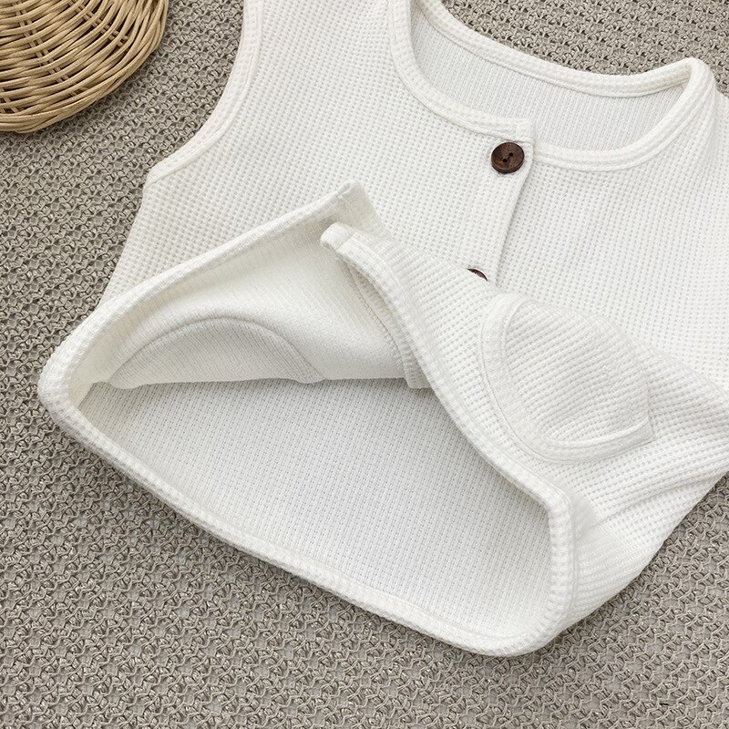 2021 nova criança bebê colete para a menina sólido waffle sem mangas cardigan primavera outono algodão crianças roupas meninos trajes