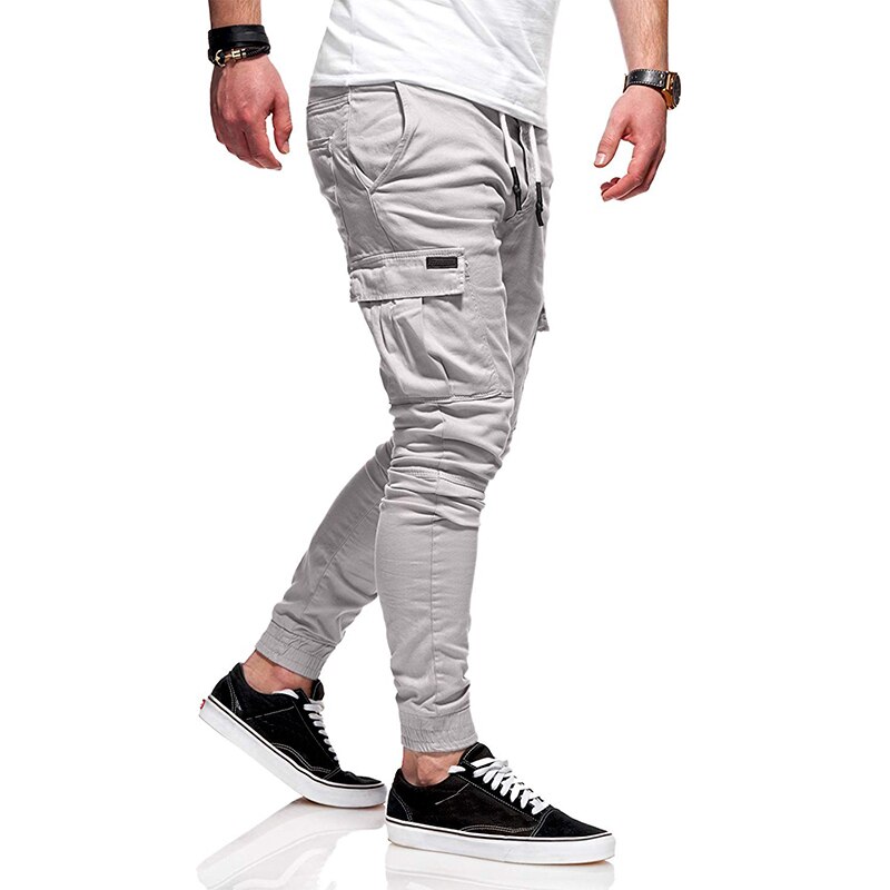 Heren sport gym broek slim fit hardloop joggingbroeken trainingsbroek effen zak zacht elastisch casual lange broek joggingbroek: M / Grijs