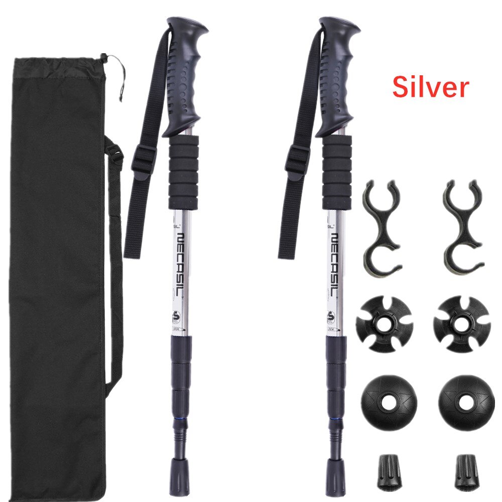 Nordic Telescopische Stok Baton Wandelen Accessoires Gear Sticks Riet Klimmen Trekking Wandelen Polen Inklapbare Intrekbare Canes: Silver