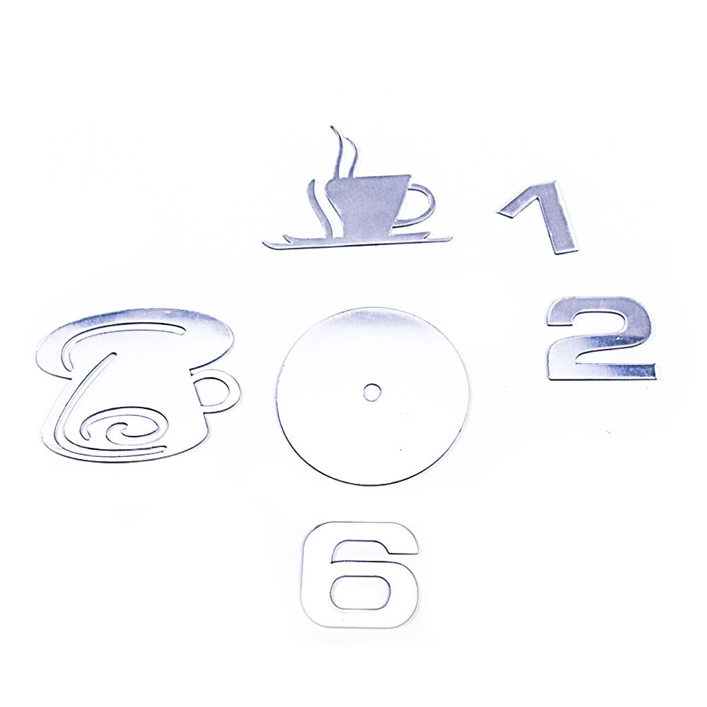Horloge murale muet miroir analogique maison acrylique tasses à café décor Art bricolage cuisine 3D moderne étanche horloges auto-adhésif: Mirror Silver