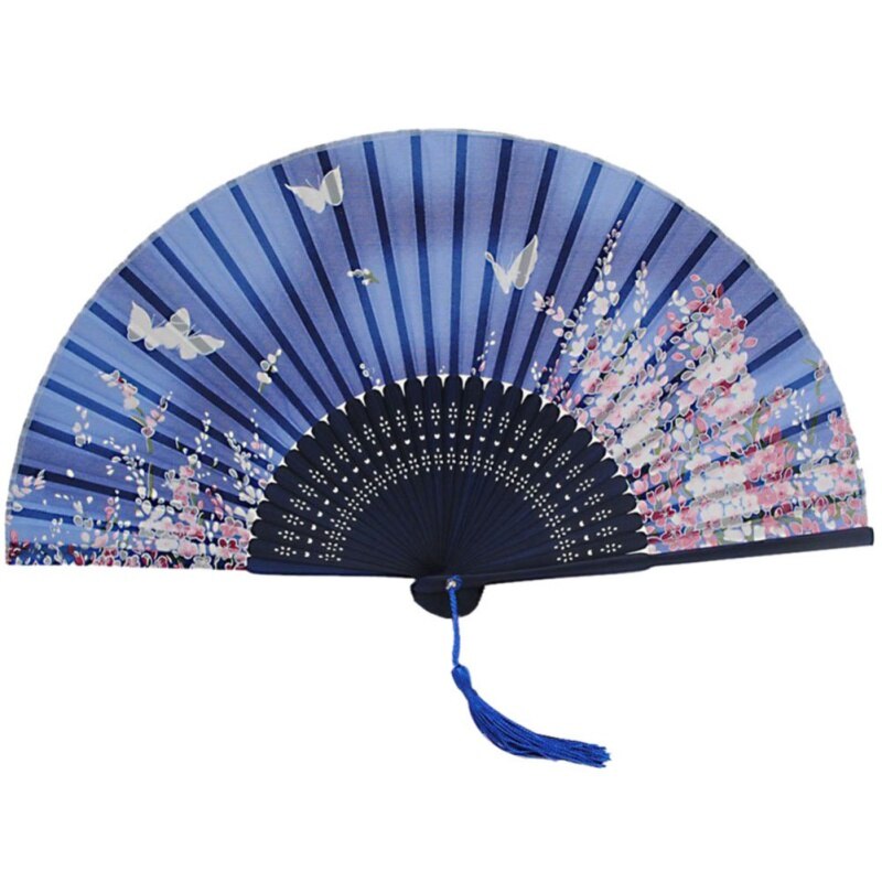 Zijde Chinese Fan Folding Hand Held Silk Bamboo Prints Fan Japanse Serie Vintage Retro Stijl Handgemaakte BlueHand Fan: Default Title