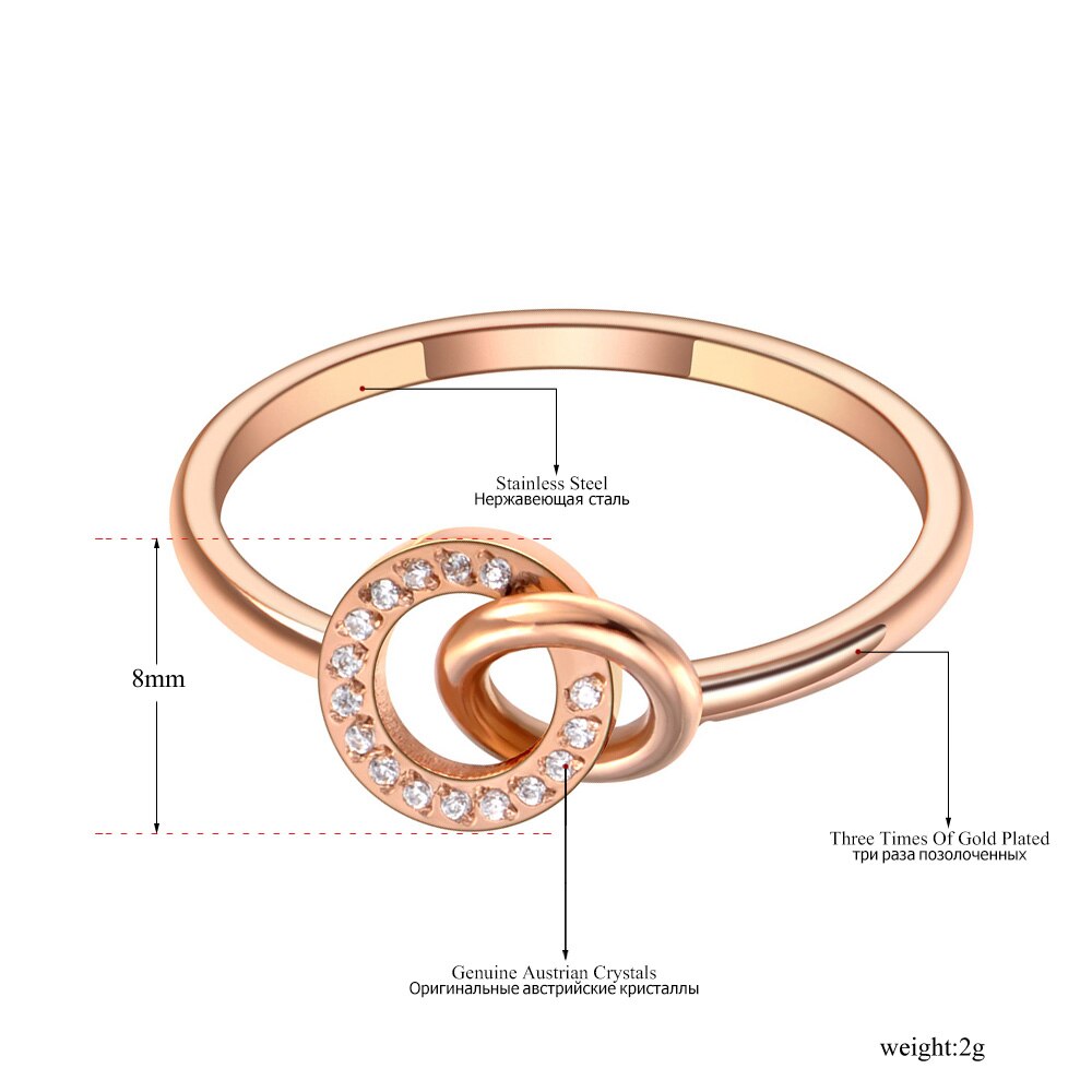 Lokaer Titanium Stainless Steel Mosaic Rhinestone Circle Rings Luxury Rose Gold CZ Crystal Party Ring For Women R20036