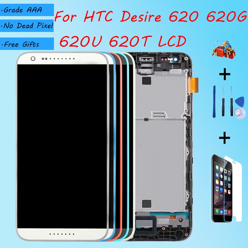 Voor Htc Desire 620 620U 620T 620G Lcd-scherm Montage Met Front Case Touch Glas, d620h Lcd Display Originele Zwart Wit
