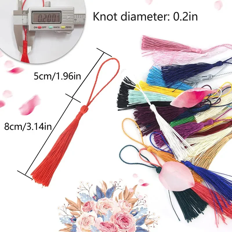 100 Uds. Borlas para marcapáginas, borlas artesanales suaves hechas a mano sedosas con bucles para manualidades DIY, marcapáginas para hacer joyas