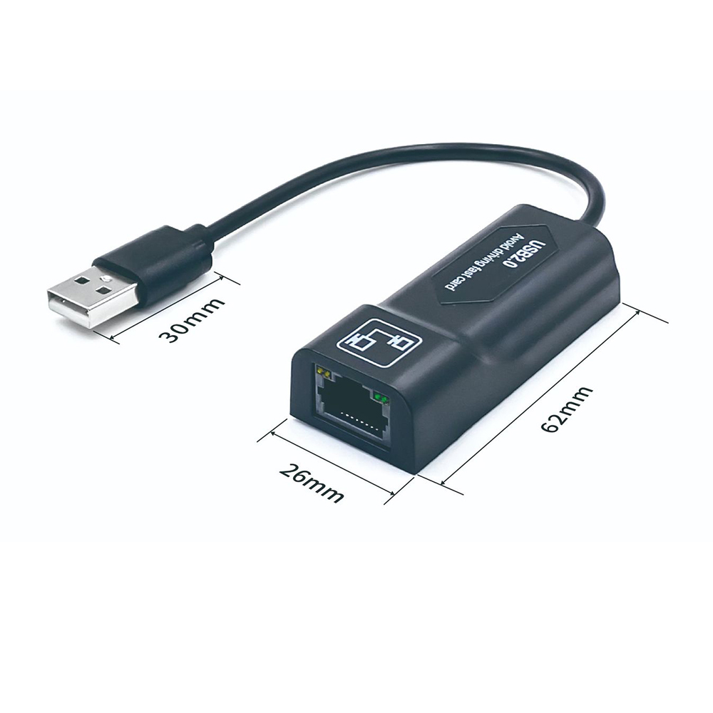 Usb ethernet-adapter usb 2.0 til rj45 nettverkskort med otg-kabel lan 100m nettverksadapter med ledet-indikator støpsel og spille