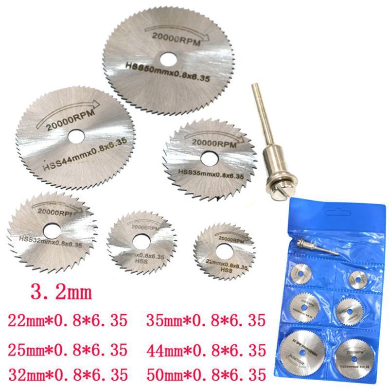 7PCS Kit HSS Circular Saw Blade Mini Cutting Disc For Dremel Rotary Tool Diamond Wood Carving Discs Drill Mandrel Cutting off