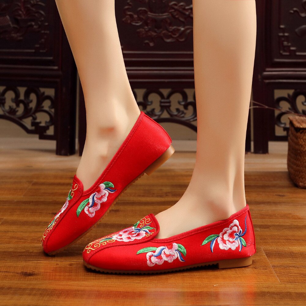 Veotalk-mocassins brodés en tissu coton pour femmes, chaussures plates, haut de gamme, Style chinois vieux pékin, collection sans lacet, collection décontracté