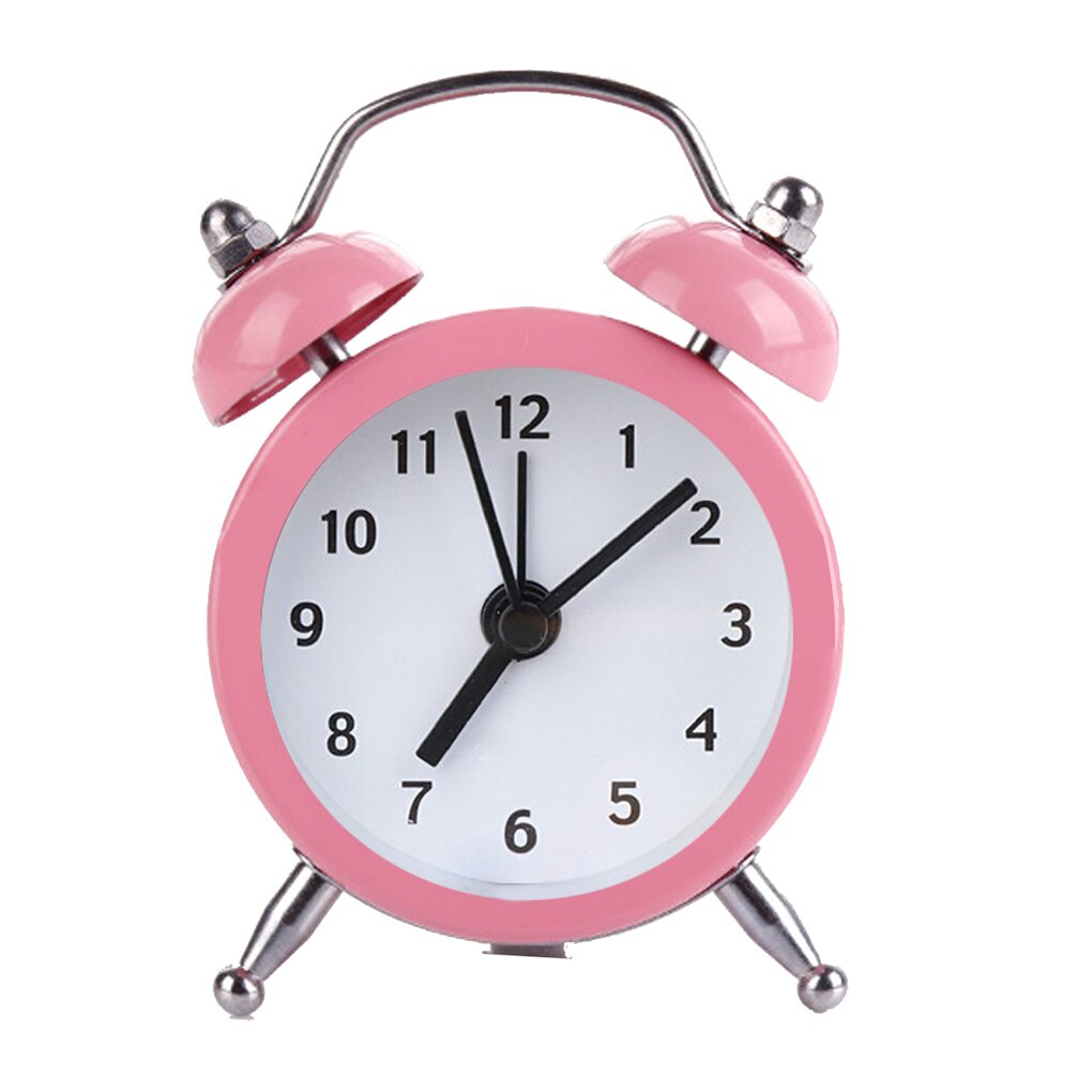 Mini Alarm Clock Electronic Round Number Double Bell Desk Table Digital Clock Round Alarm Retro Bedside Clocks: pink