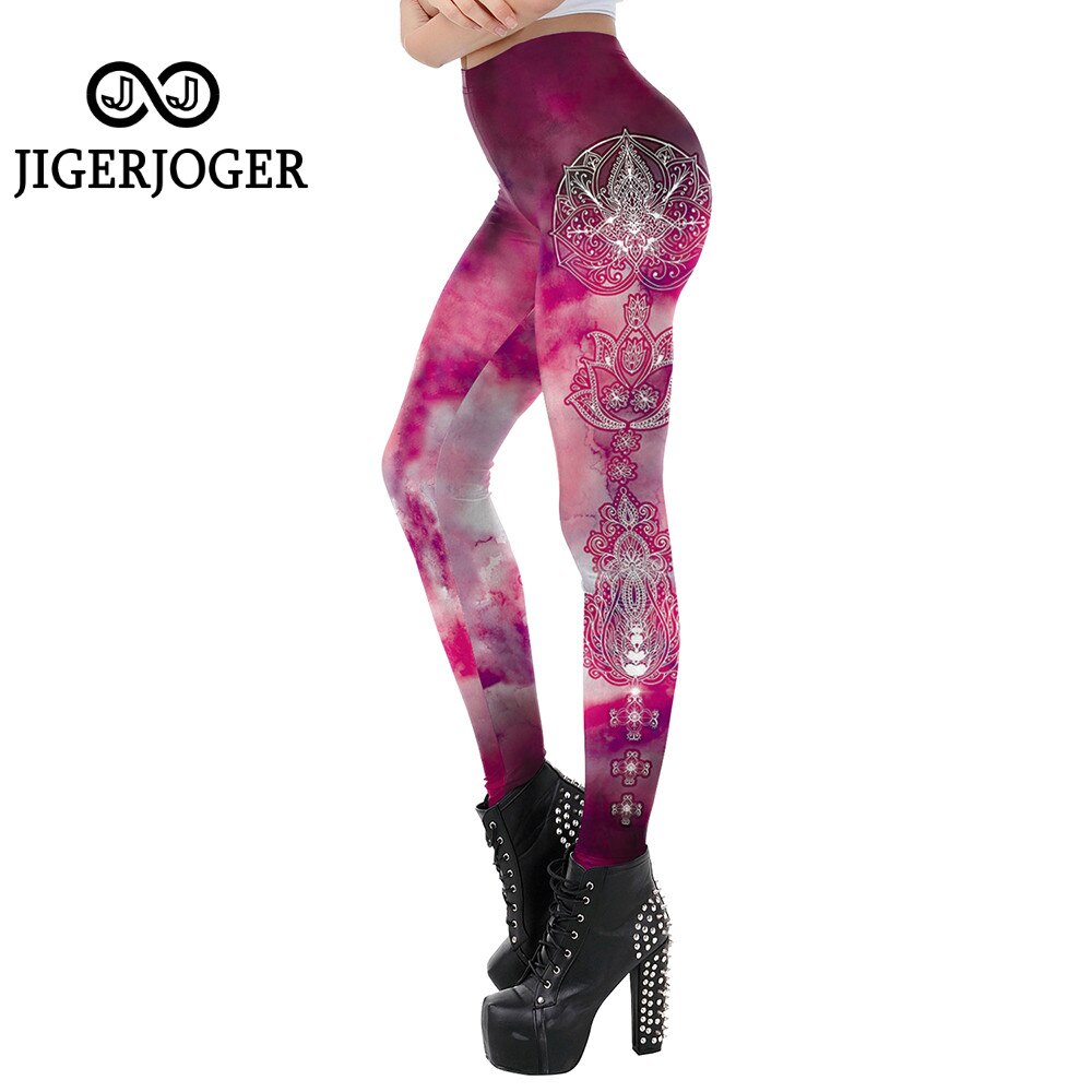 JIGERJOGER ghette A Buon Mercato ghette Rosa retrò del tatuaggio palestra pantaloni Delle Ghette Delle Donne Mandala sport Leggins Ombre tuta jeggings