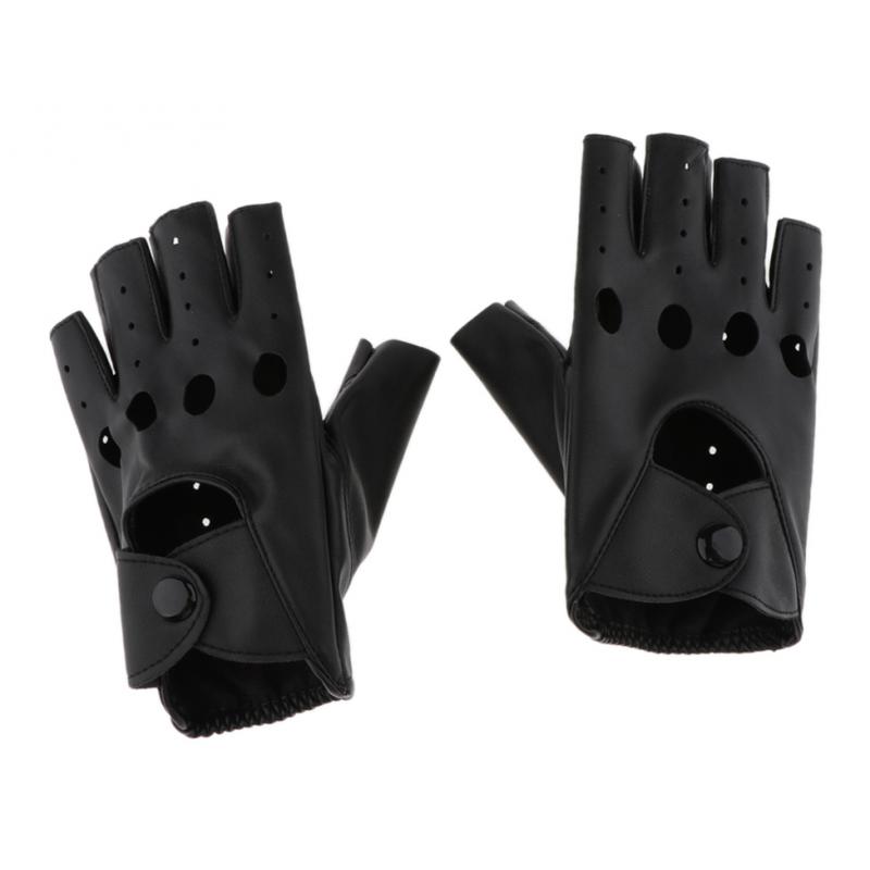 Gants en cuir PU Style Punk Rock pour homme et femme, demi-doigt ajouré