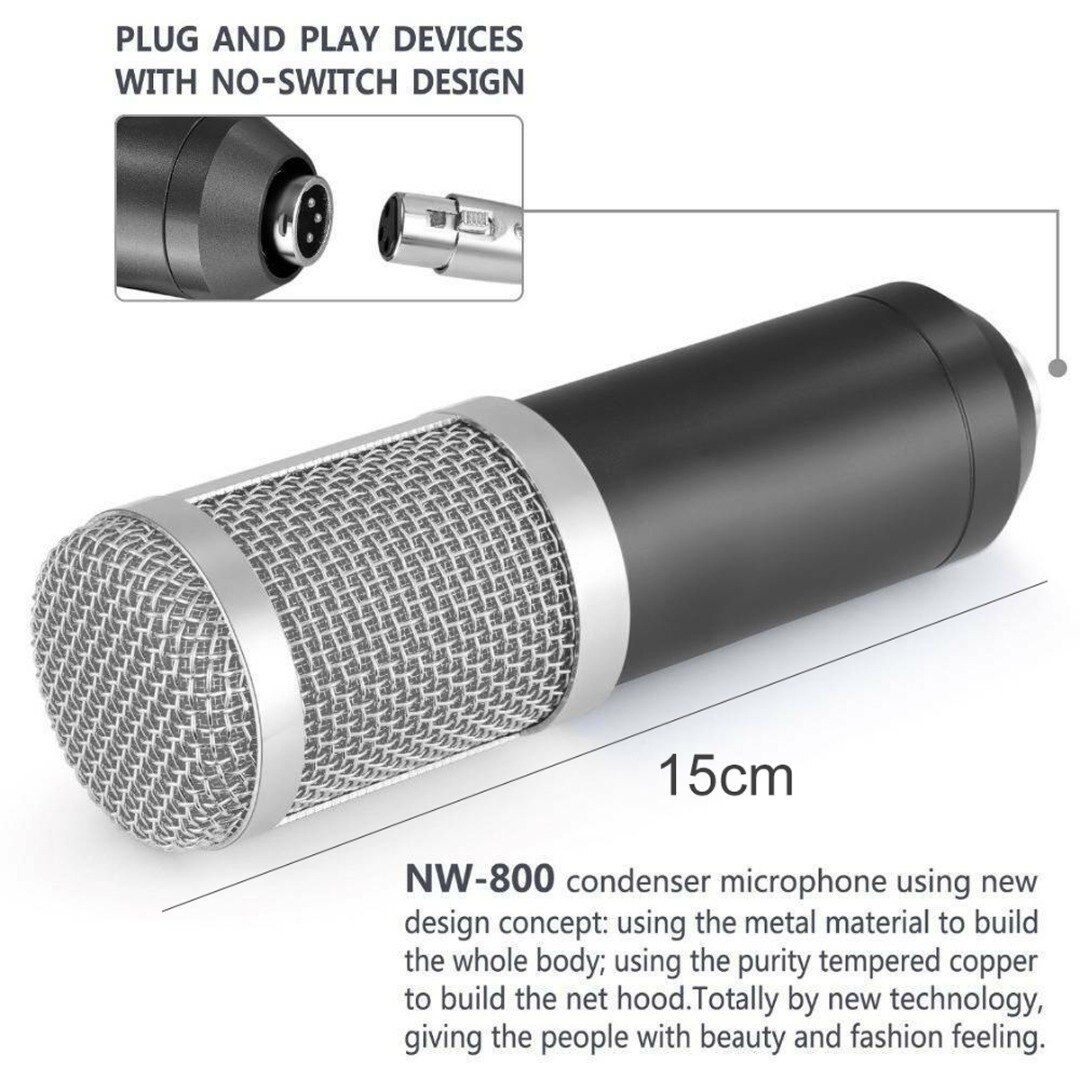 Streaming in diretta Broadcasting Recording Microfono A Condensatore Professionale Wired Microfono A Condensatore da Studio di Registrazione del Suono Mic Kit