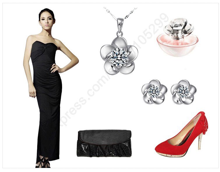 Venda quente elegante flor cz zircon 925 prata esterlina colar brincos conjunto feminino meninas festa de casamento conjunto de jóias