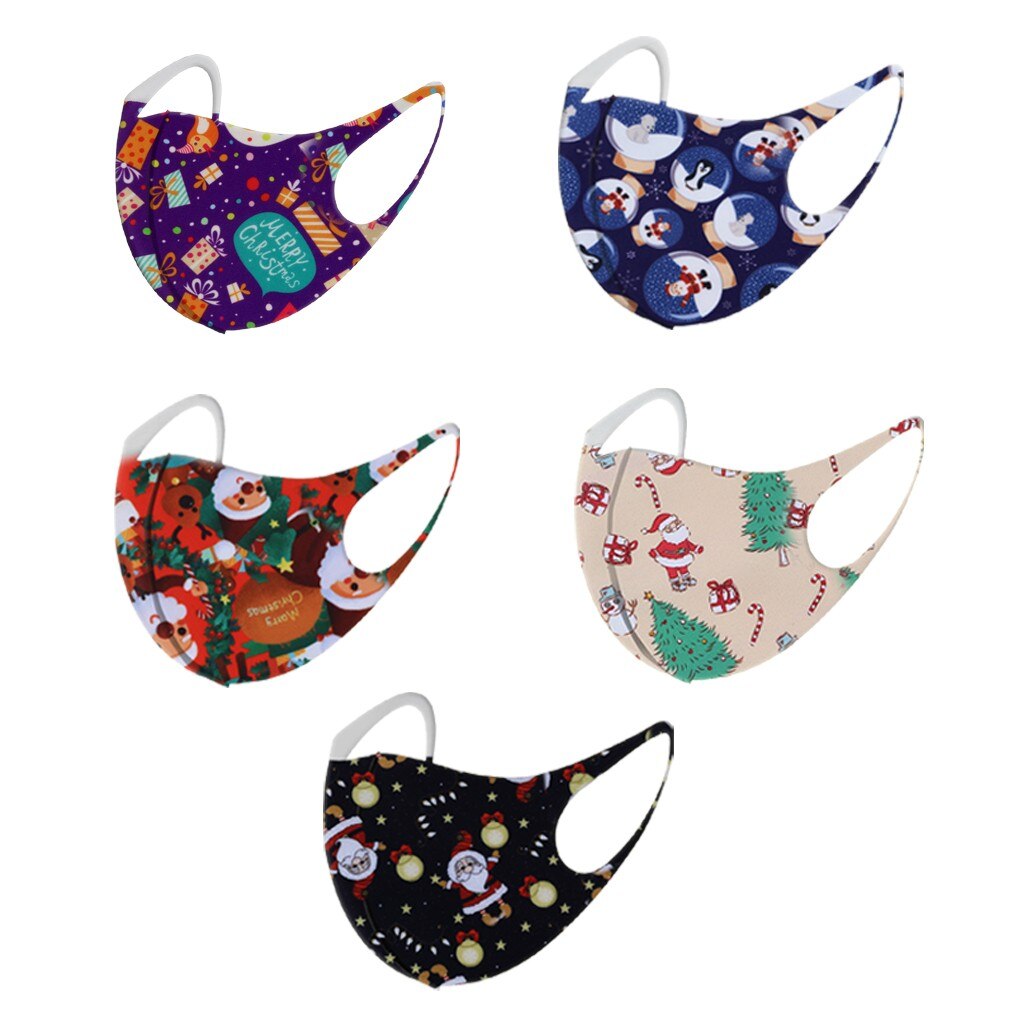 5PC Face Mask Christmas Printed Cover Merry Christmas Xmas Decorations Navidad Decor Santa Claus Happy Year Mascarillas: D