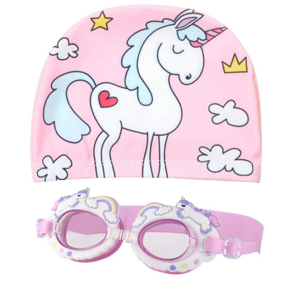 Children's Cartoon Swimming Goggles Small Frame Waterproof Anti-fog Boys Girls Swimming Glasses Swimming Cap Diving Equipment: WHITE