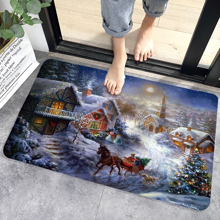 Kerstmatten Kabouter Deurmat Kerst Welkom Vloer Deurmat Kerst Kabouter Decoratieve Mat Antislip en Wasbaar Winter Rubber Kerstman Sneeuwvlokken Deurmat voor Buiten en Binnen 71 x 43 cm (Klassieke