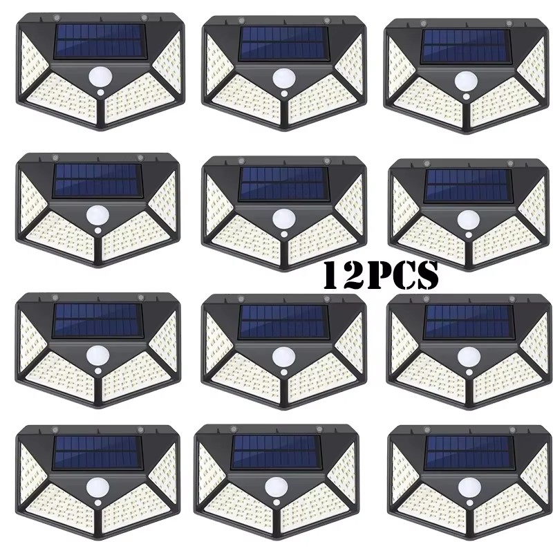 Applique Murale Solaire à 100 LED, 4 Côtés, avec Détecteur de Mouvement, Imperméable, pour Jardin, Cour Extérieure, 1 à 12 Pièces: Sunny Jaune