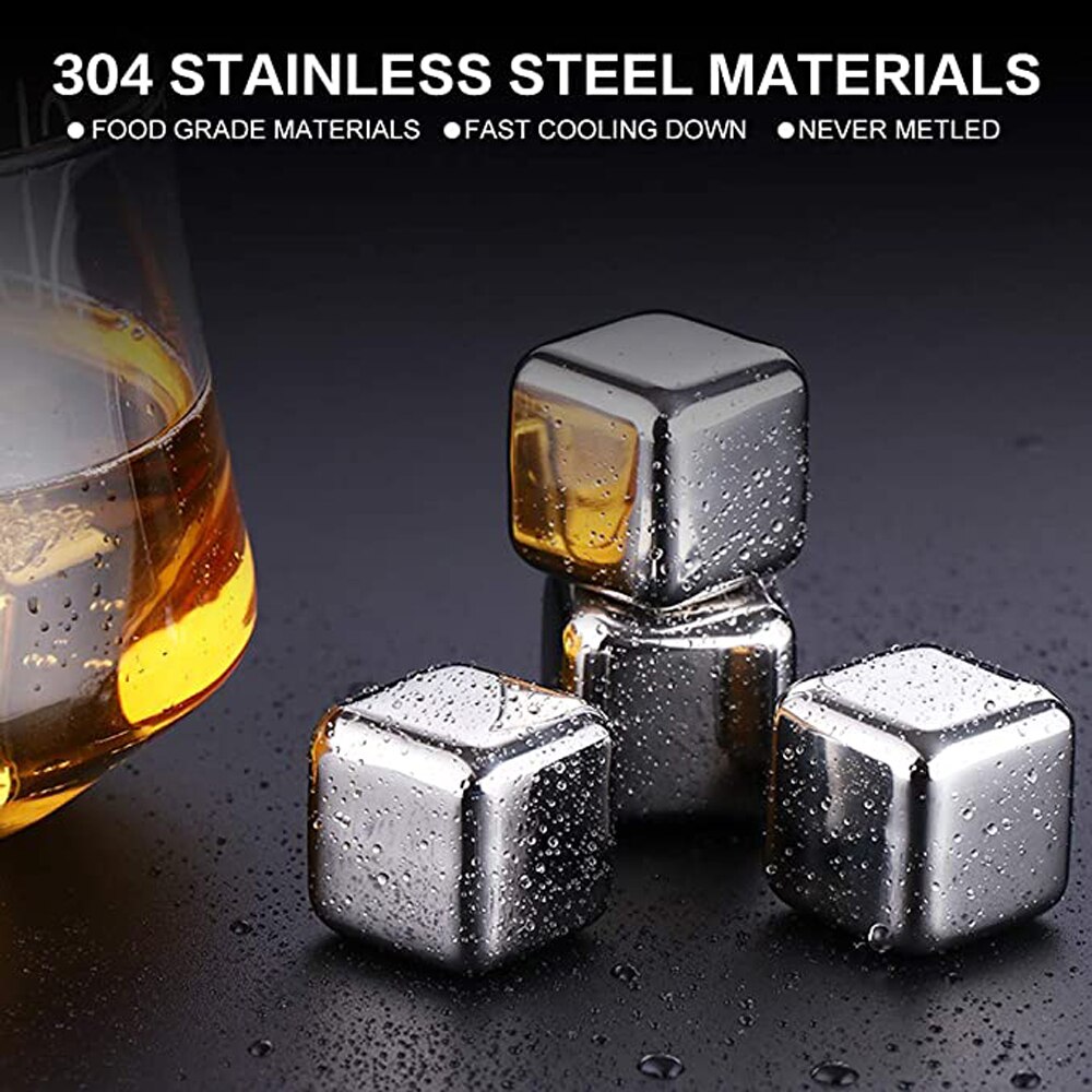 Juego de cubos de hielo reutilizables de acero inoxidable con piedras Whisky, caja de almacenamiento de alta tecnología de refrigeración, gran cumpleaños, para hombres