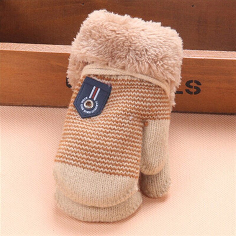 Winter Warm Baby Handschoenen Volledige Vingers Baby Meisjes Jongens Thicken Breien Wanten Touw Verbinding Kids Handschoenen: beige