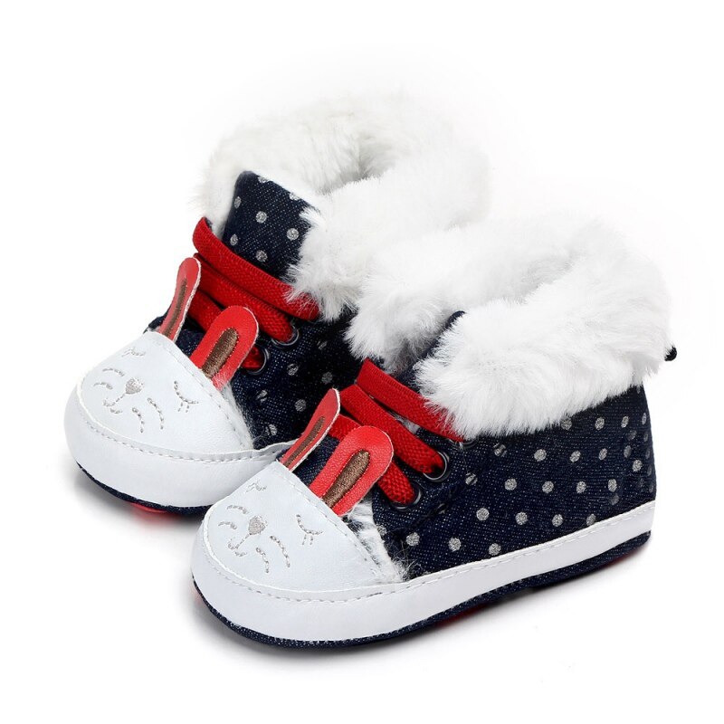 Baby sko piger støvler vinter nyfødte sko varm dot print spædbarn sne støvler plus fløjl baby sko 0-12m: Sort / 12