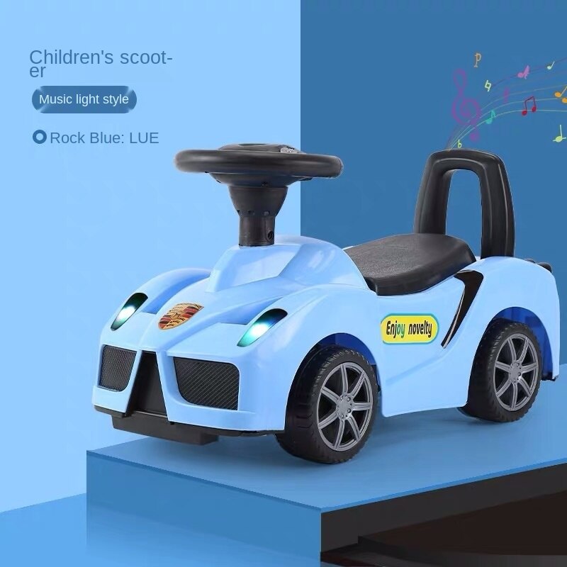 Children's twisting, car 1-3 years old baby scooter four belting leather music lights walk car toy car: Blue