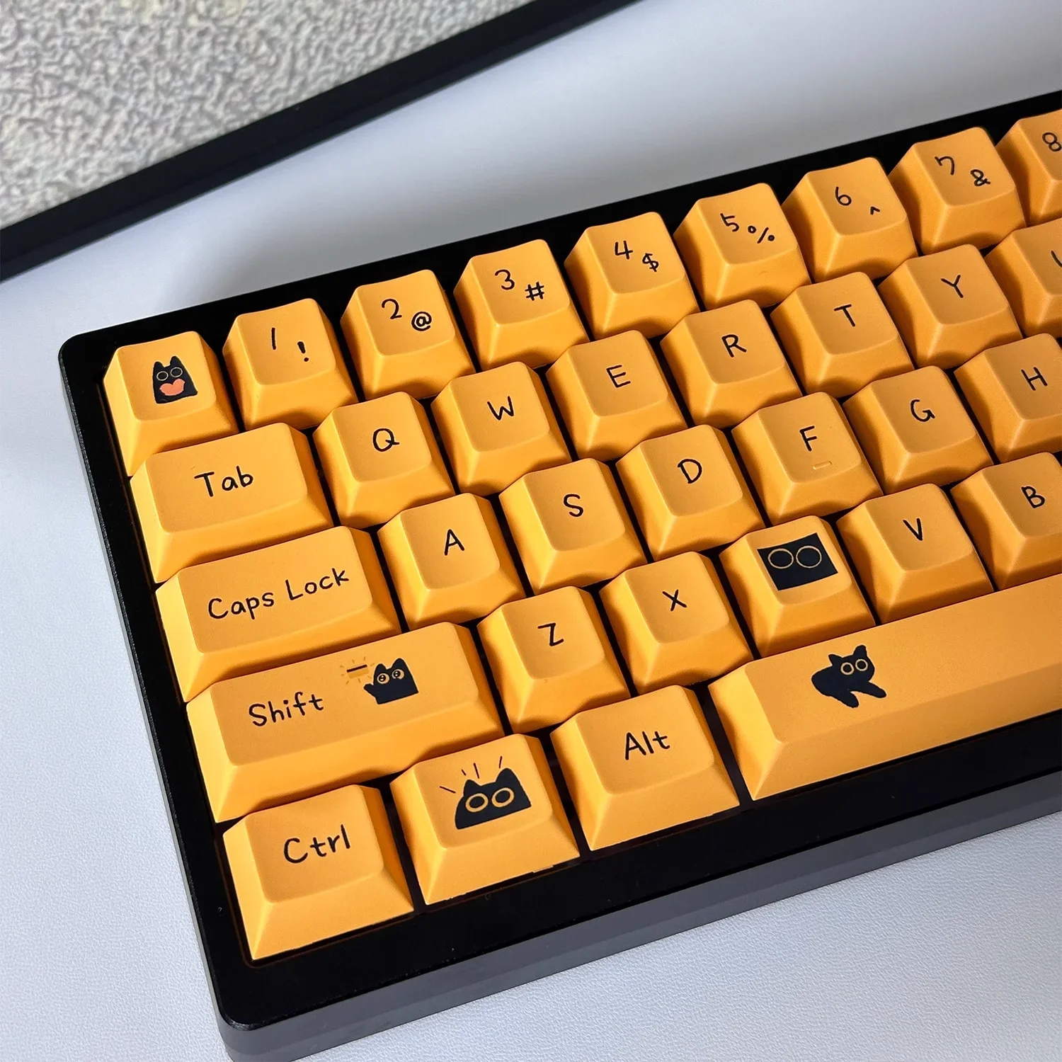Black Cat Cherry Keycap Set 120-toetsen PBT Leuke oranje zwarte Cat Keycaps voor mechanische toetsenborden