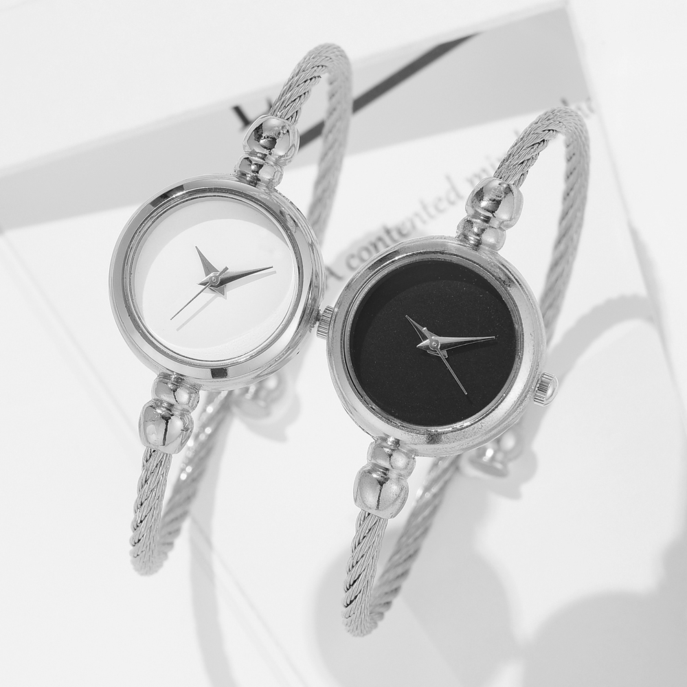 Reloj de lujo con correa fina dorada para mujer, pulsera femenina, 2 piezas, a la: Plata