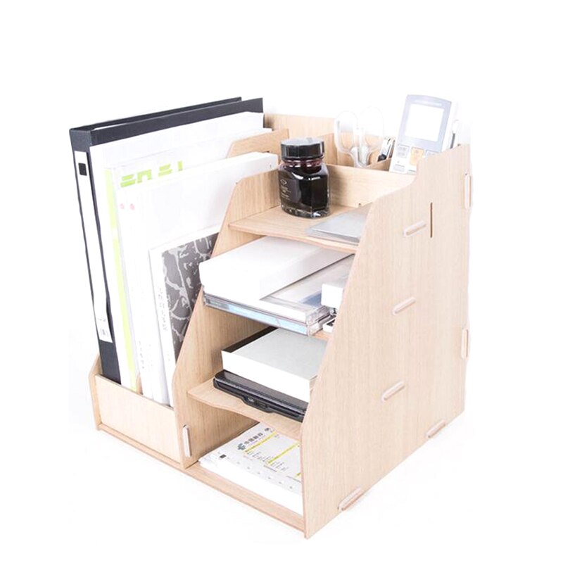 1 Juego de bandejas de madera de Color Natural para documentos, Accesorios de escritorio, organizador, recipiente para revistas, útiles escolares para oficina, archivos de escritorio