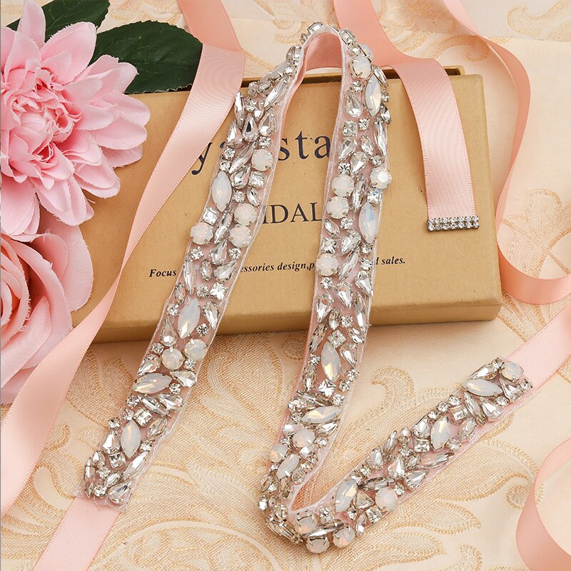 Jonnafe Delicate Rose Gold Bridal Belt and Sash Handmade Opal Crystal Wedding Dress Waistband Dress Belt Accessories