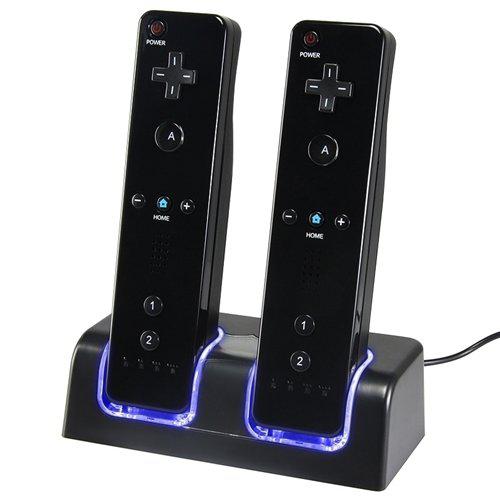 BEESCLOVER Charging Station w/ 2 Rechargeable Batteries & LED Light for Wii Remote Control r30