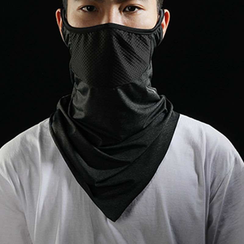 Unisex Cycling Ice Silk Cooling Neck Gaiter Triangle Scarf Breathable Mesh Earloop Half Face Cover UV Protection Bandana
