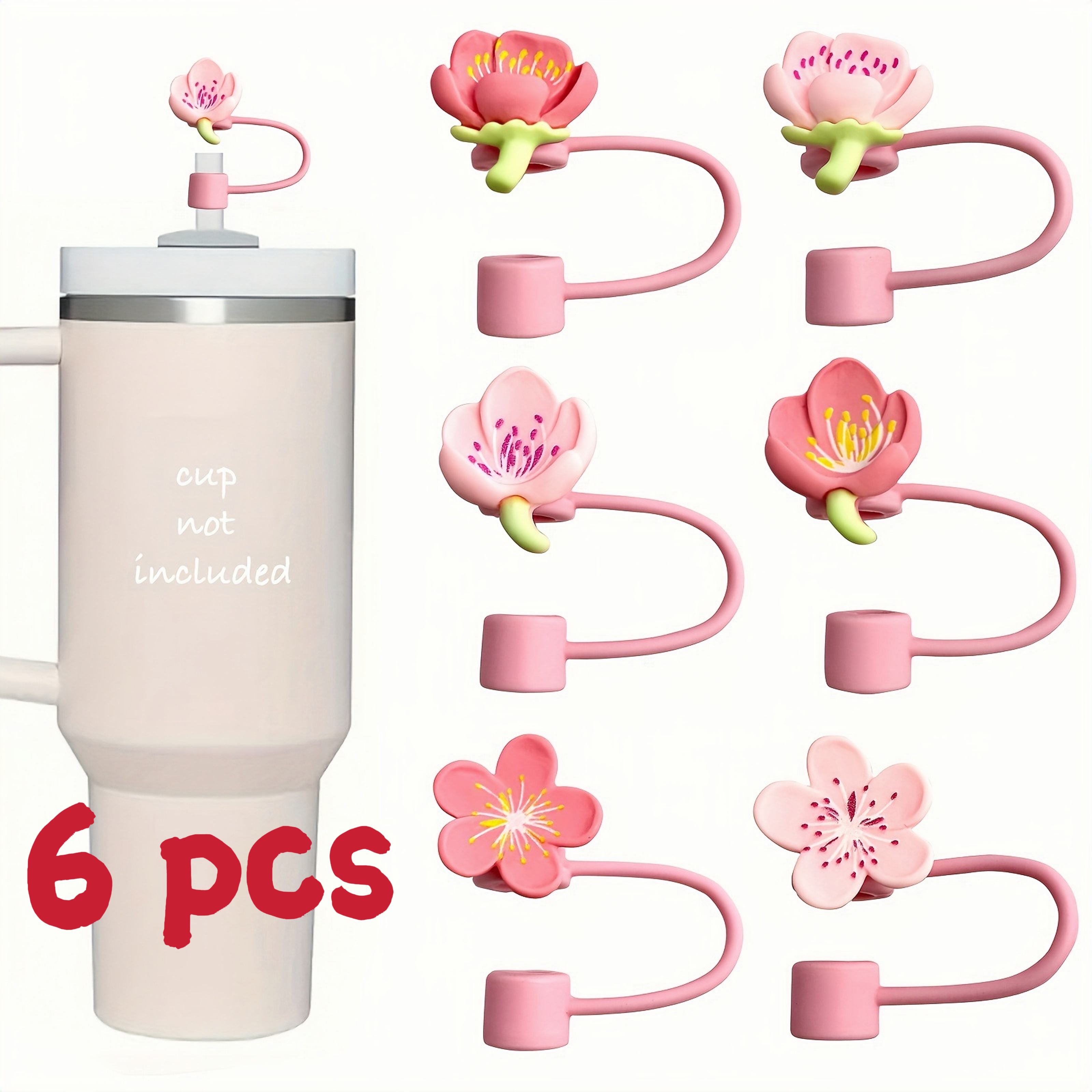 6 st silikonhalsdukar med blommor till stanley-mugg, söta silikonhalsdukar i form av en blomma, sugrörsskydd, lock till kopptillbehör: Default Title