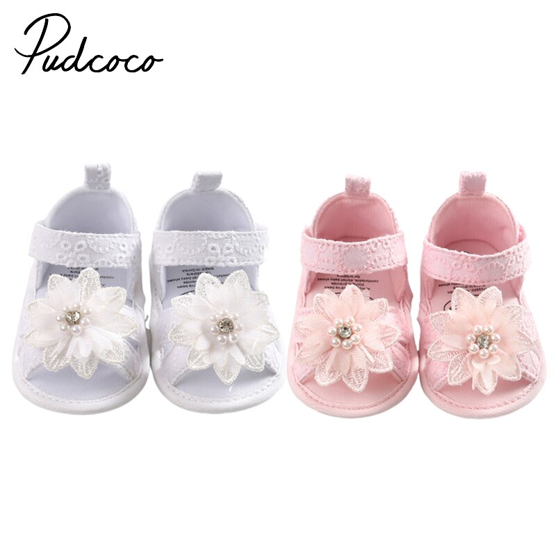 Pudcoco Toddler Baby Girls Lace Beads Floral Summer Sandal Cotton Princess Shoes Mary Jane Shoes Soft Sole
