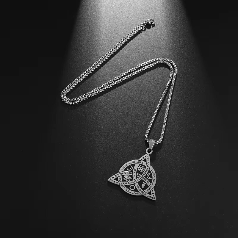 Stainless Steel Vintage Irish Celtic Trinity Knot Pendant Wiccan Witch Knot Moon Star Totem Necklace Men's Lucky Jewelry