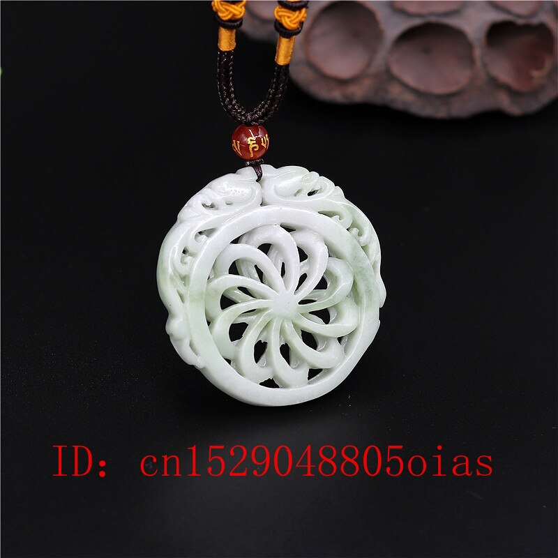 Natural White Green Chinese Jade Dragon Pendant Windmill Necklace Charm Jewelry Double-sided Hollow Carved Amulet for Her