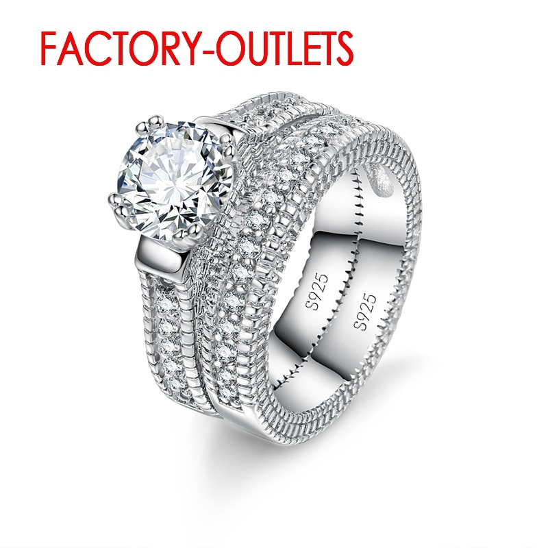 925 Sterling Silver Wedding Ring Unisex Romantic Jewelry Cubic Zirconia Prong Setting