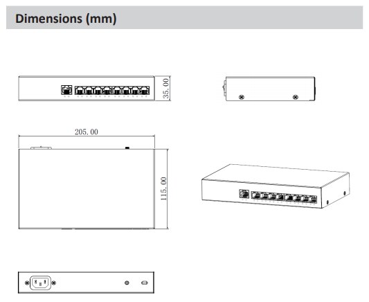 Dahua 8-Poorts Poe Switch PFS3009-8ET-65 Twee-Layer Poe Ethernet Switch Mac Auto Studie En Veroudering IEEE802.3af, IEEE802.3at Standaard