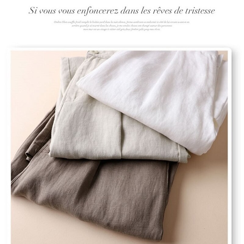 Comfortable Linen Wide-leg Pants Office Ladies Elastic Waist Formal Pants