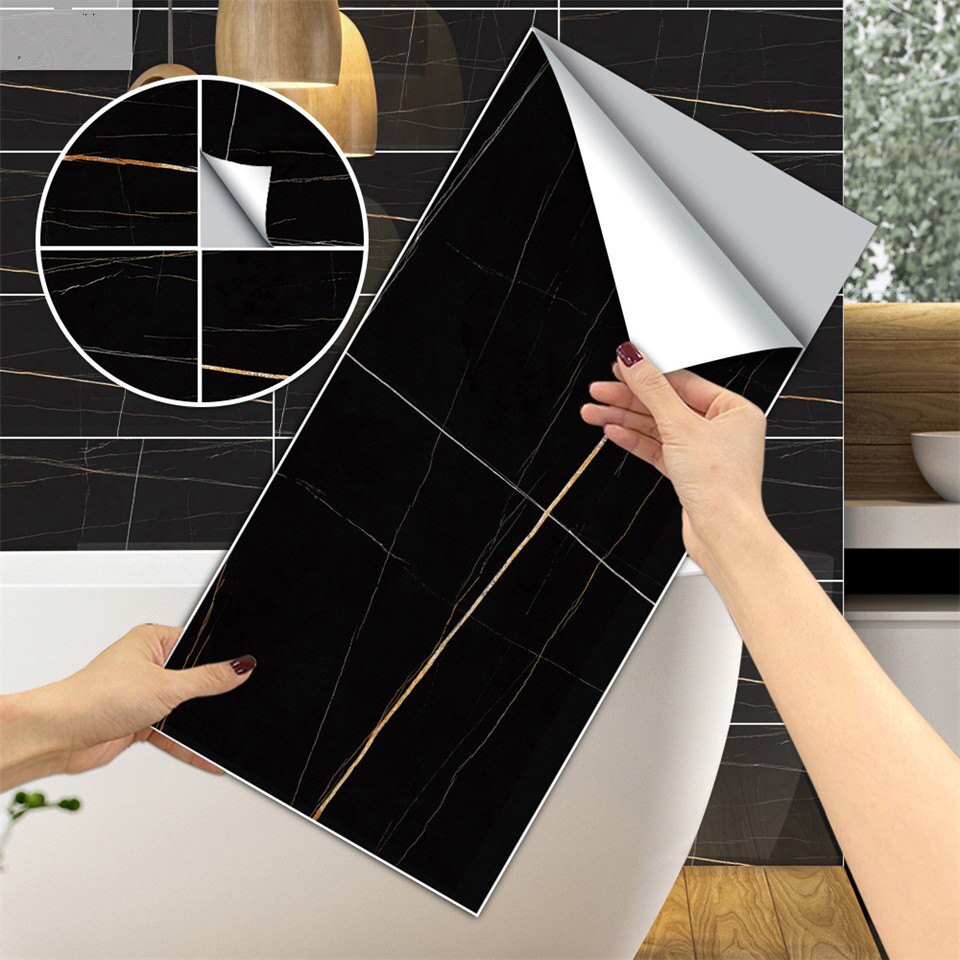 30x60cm Black Marble Wall Stickers Self-Adhesive DIY Waterproof Wallpaper For Bathroom Kitchen Decoration Wall Decal Home Decor
