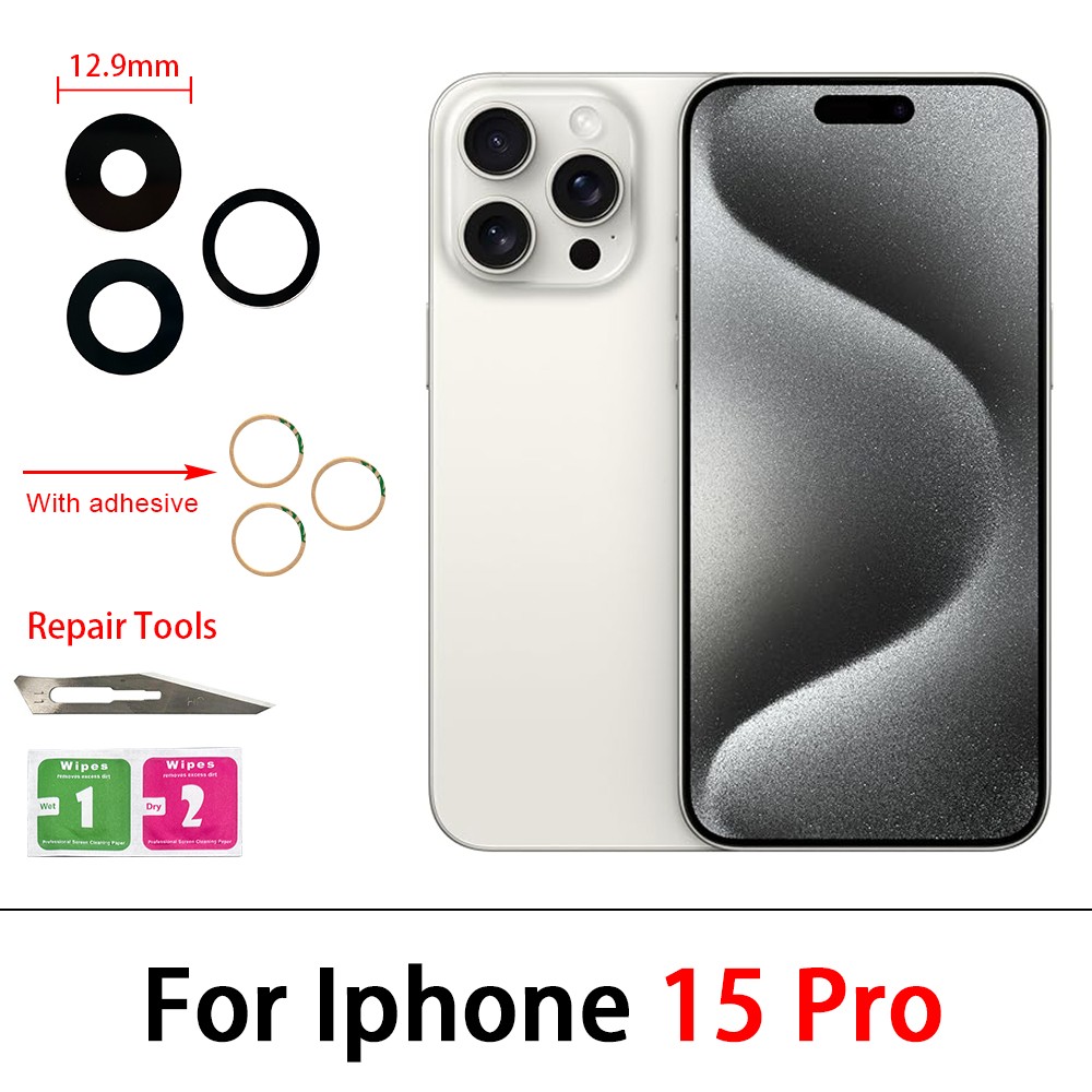 2Pcs，Rear Back Camera Glass Lens For IPhone 15 14 Plus 13 12 mini 11 Pro Max Camera Glass With Glue Adhesive Sticker Repair Tool: grey